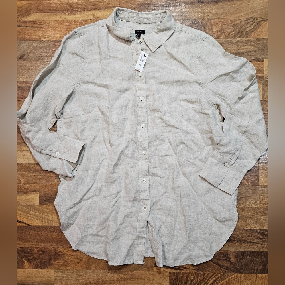 Talbots Women’s Casual Button Down linen Shirt - Light Beige